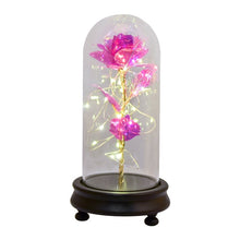 Load image into Gallery viewer, Beauty and The Beast Gold Foil Galaxy Rose Flower LED Light In Glass Dome Christmas Valentine Gift for Girls