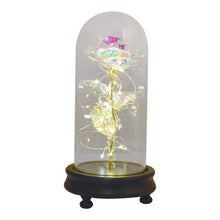 Load image into Gallery viewer, Beauty and The Beast Gold Foil Galaxy Rose Flower LED Light In Glass Dome Christmas Valentine Gift for Girls