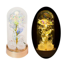 Load image into Gallery viewer, Beauty and The Beast Gold Foil Galaxy Rose Flower LED Light In Glass Dome Christmas Valentine Gift for Girls