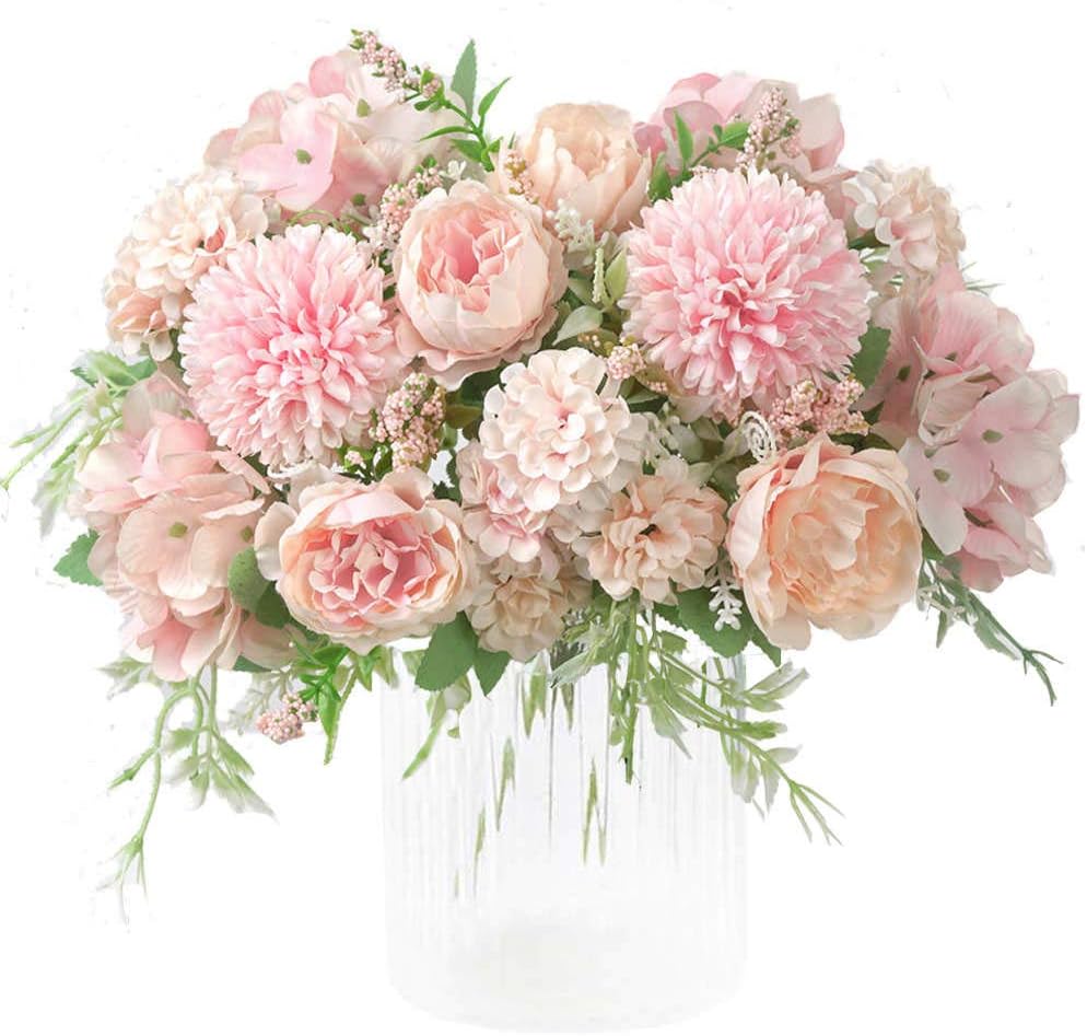 KIRIFLY Artificial Flowers, Fake Peony Silk Hydrangea Bouquet Decor Plastic Carnations Realistic Flower Arrangements Wedding Decoration Table Centerpieces